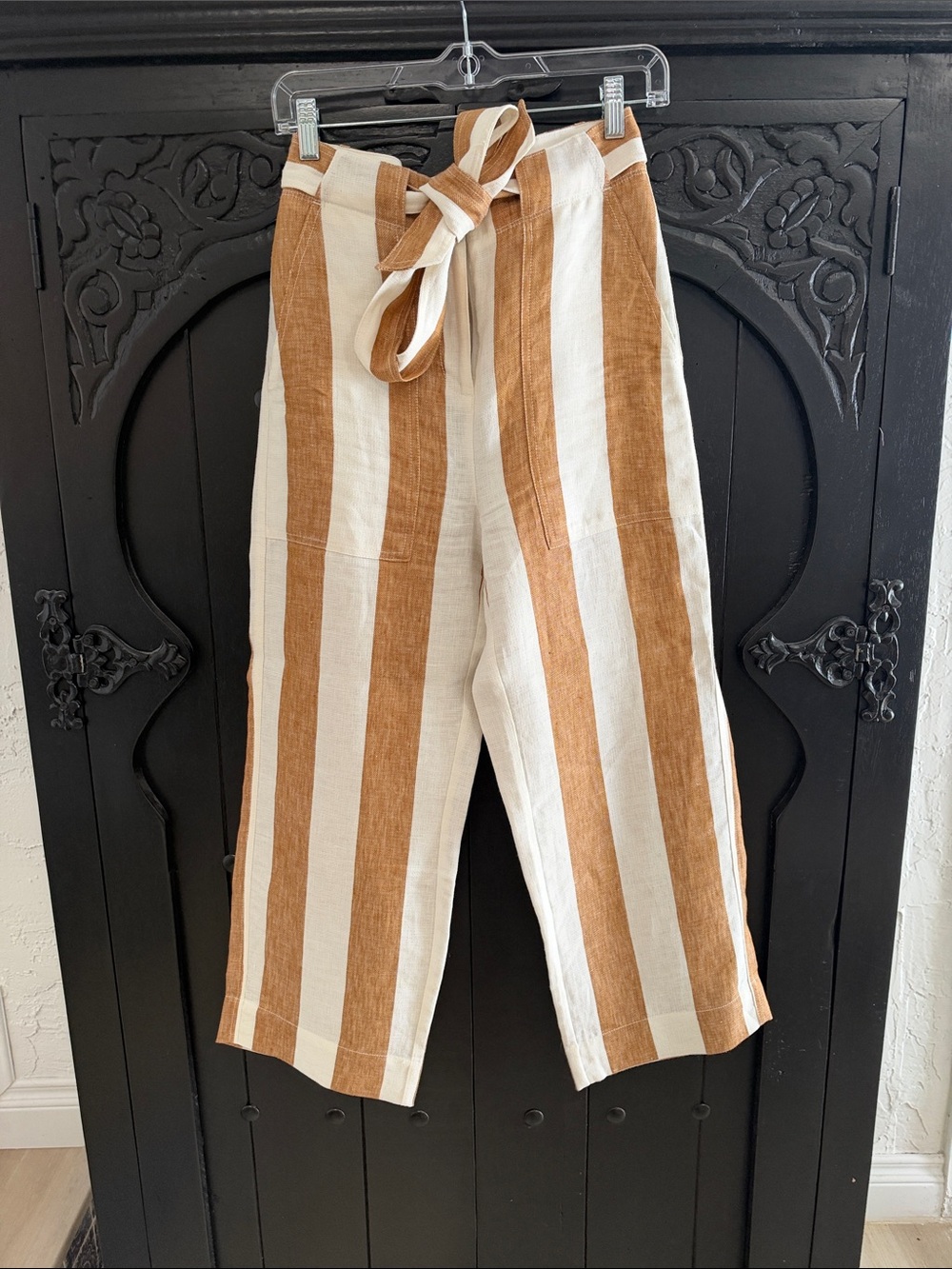 J. Crew Striped Tie-Waist Pants - Cream & Brown